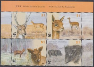 ARGENTINA # 2192a-d MNH BLOCK of 4 WWF - VARIOUS ANIMALS