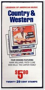 SC#BK210 29¢ Country & Western Booklet: Plate #A111111 (1993) MNH