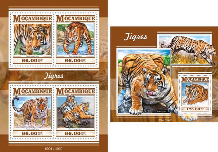 Tigers Big Wild Cats Wildkatzen Felines Fauna Animals Mozambique MNH stamp set