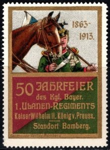 1913 Germany Poster Stamp 50th Anniversary Celebration 1st Bavarian Regiment