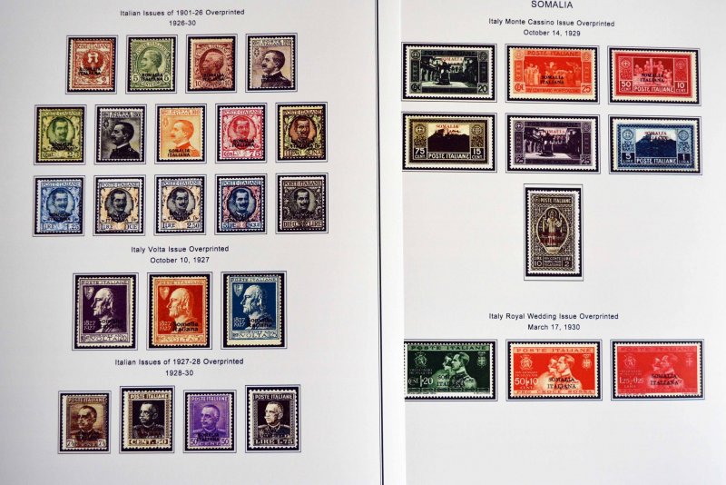 COLOR PRINTED ITALIAN SOMALIA 1903-1960 STAMP ALBUM PAGES (45 illustrated pages)