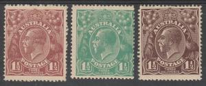 AUSTRALIA 1918 KGV 11/2D - 3 COLOURS SINGLE WMK