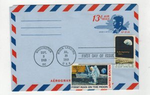 1969 MAN ON THE MOON SPACE C76 FDC ON JFK KENNEDY AIR LETTER SHEET + 1371 APOLLO