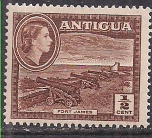 Antigua 1953 - 62 QE2 1/2cent Brown SG 120a MLH ( B804 )