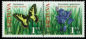 Lithuania #901 Pair MNH - Red Book Endangered Butterfly Flower (2009)