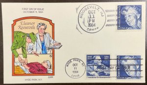 2105 Collins Hand Painted cachet Eleanor Roosevelt Dual Cancel FDC 1984