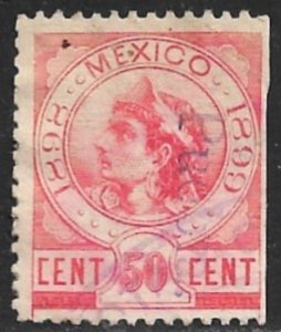 MEXICO REVENUES 1898 50c Rentas Indian No Talon R170 PUEBLA Used