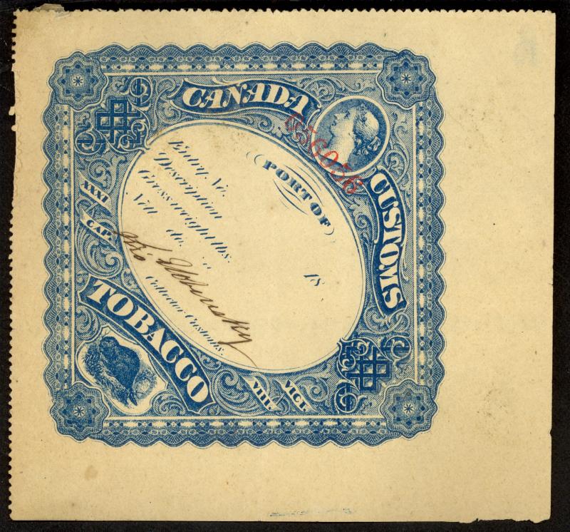 CANADA 1869 Blue VICTORIA AND BEAVER Manufactured Tobacco Tax Paid Revenue Used