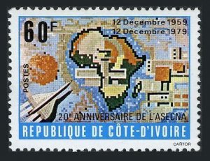 Ivory Coast 546,MNH.Michel 634. ASECNA - Air Safety Board,20th Ann.Jet,map.