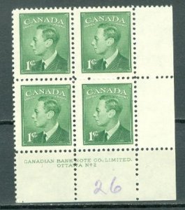 CANADA 1949  GEO VI  #284 LR  PL.2  MINT NO THINS...$1.50