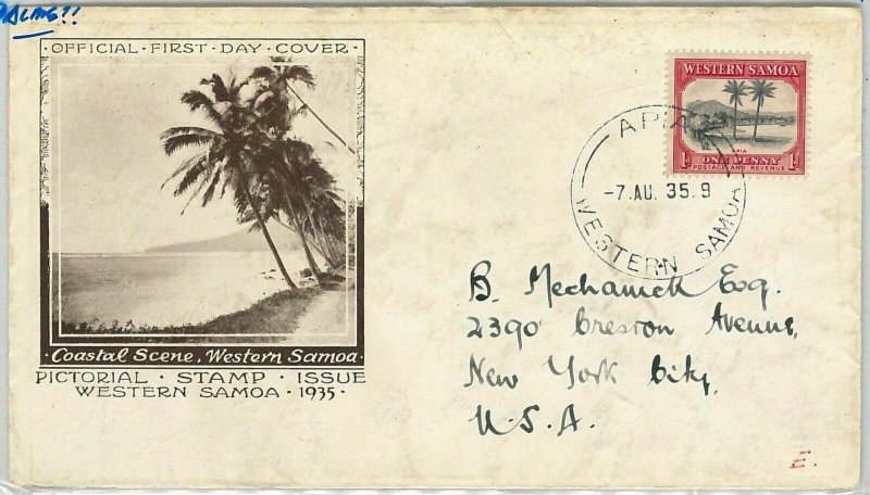 39874 - WESTERN SAMOA  -  POSTAL HISTORY: SG 181  FDC COVER 1935    PALM TREES