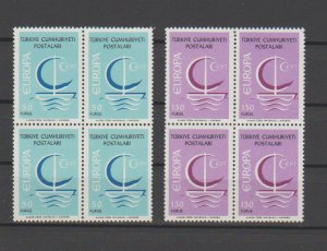 Turkey 1718-1719 Europa CEPT 1966 MNH Blocks of 4 Symbolic Ship