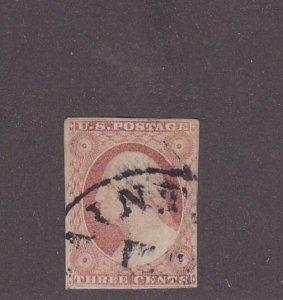 US 19th c #10 3c used Washington imperfect-SCV=$200.00  (109D)