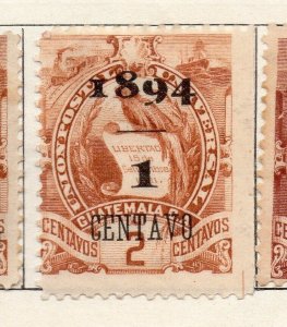 Guatemala 1886-95 Issue Fine Mint Hinged 1c. Surcharged 1894 Optd NW-217007 