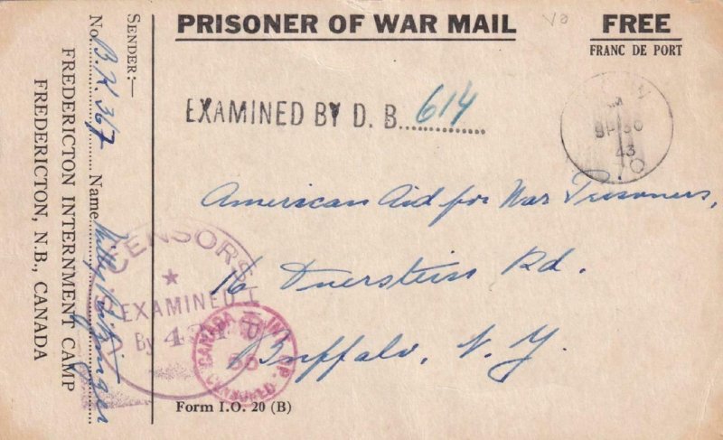1943, German POW held Frederiction, New Brunswick, Canada, See Remark (C4516)