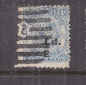 TONGA, 1893 1/2d. in Black on 1d. Ultramarine, used.