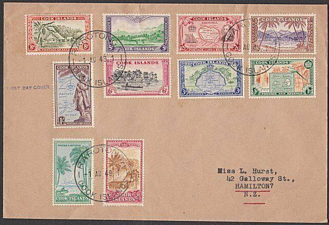 COOK IS 1949 Definitive set on FDC, ex Rarotonga...........................27879