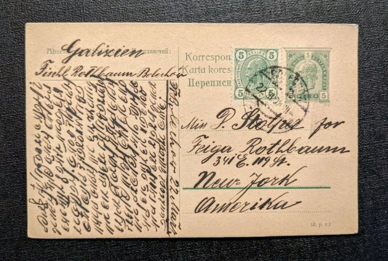 1908 Bolechow Austria Postal Stationary Postcard Cover to New York USA