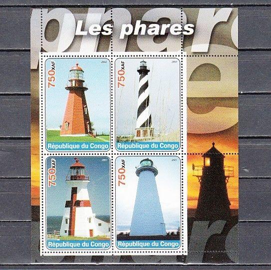 Congo Rep., 2003 issue. Lighthouses on a sheet of 4.