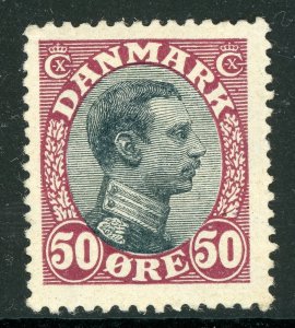 Denmark 1919 King Christian 50 Ore Claret & Blk Perf 14x14½ Scott #121 MNH B351