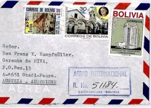 BOLIVIA PAPAL Stamp COCHABAMBA Missionary Vehicle 1989 Air Mail MIVA Cover CM382