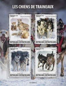 Central Africa - 2019 Sled Dogs on Stamps - 4 Stamp Sheet - CA190911a