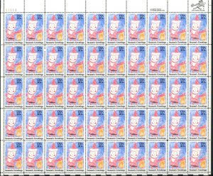 1984 Christmas Santa Claus Sheet of Fifty 20 Cent Postage Stamps Scott 2108