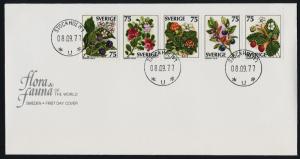 Sweden 1219b Strip on Fleetwood FDC - Wild Berries, Flowers