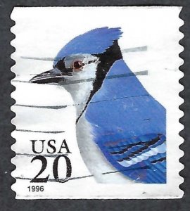 United States #3053 20¢ Bluejay (1996). Coil.  Self-adhesive Used.