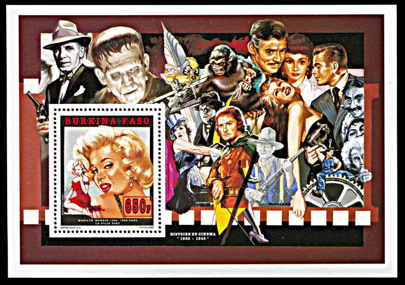 Burkina Faso 1012-1014, MNH, Marilyn Monroe and Cinema History souvenir sheets