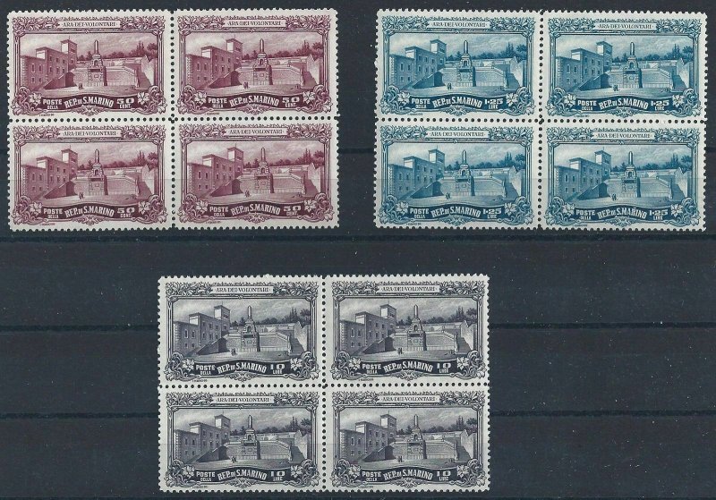 1927 San Marino, Ara Dei Volunteers, ° 134/136, 3 Values, Quartina, MNH