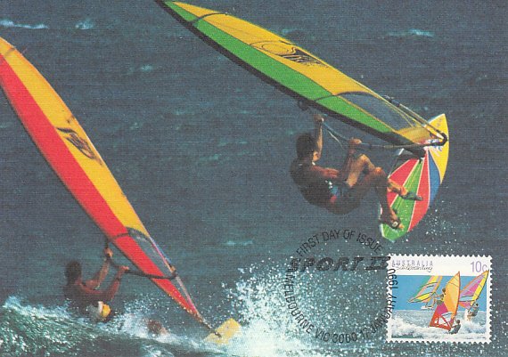 Australia 1990 Maxicard Sc #1115a 10c Sailboarding Sports