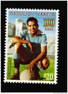 URUGUAY 2017 NEW ISSUE OBDULIO VARELA SOCCER FOOTBALL CAPTAIN CHAMPION IN 195...