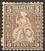 Switzerland   43 Mint OG 1862 5c dk brn Helvetia