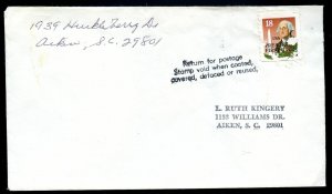 U.S. Scott 2149 On Cover to Aiken, SC Marked Return for postage...