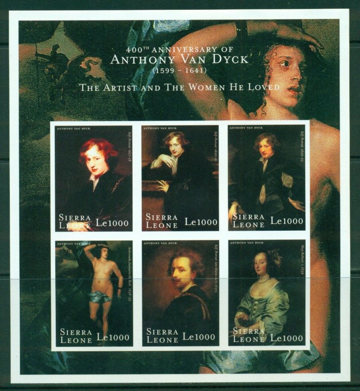 Art Anthony van Dyck Paintings Sierra Leone imperforated MNH stamps set 9 sheets