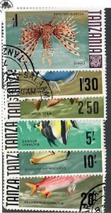 Tanzania; Scott 28, 29, 31-34;  1967;  Used; Fish