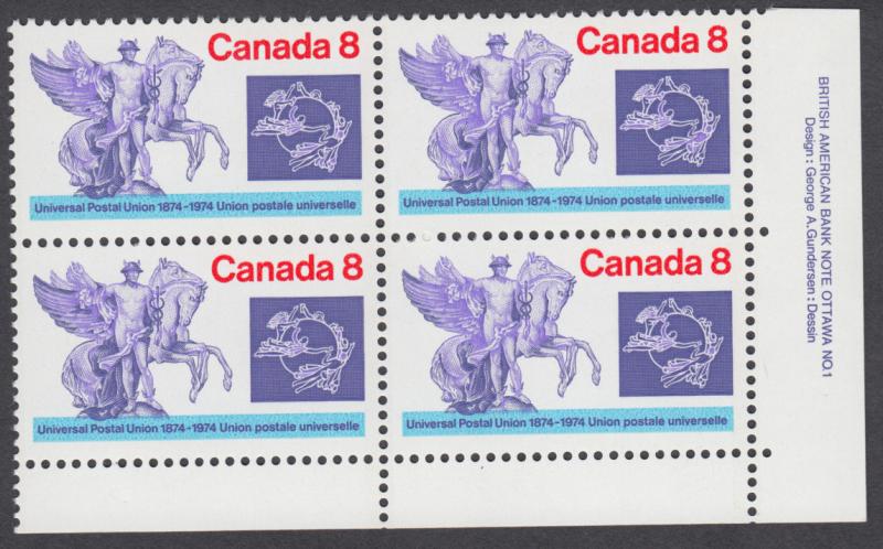 Canada - #648 8c Universal Postal Union Plate Block - MNH