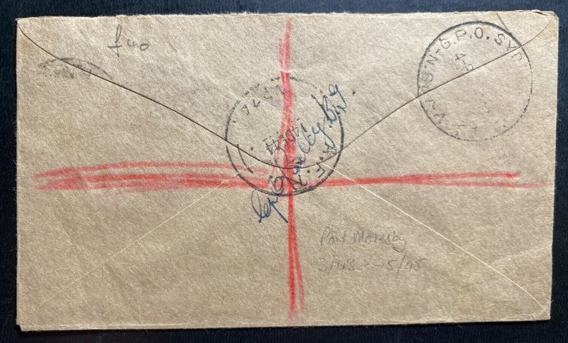 1943 Port Moresby Papua Guinea RAAF Censored Reg Cover To Sydney Australia