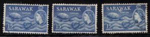 SARAWAK Scott # 204 Used x 3 - QEII & Turtles