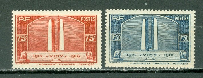 FRANCE 1936  VIMY RIDGE #311-312...SET...MNH...$57.50