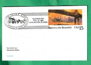 US SCOTT#UX136 1989 15c WORLD STAMP EXPO NY OLD WEST DAY
