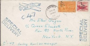 1951, Yakima, WA to S.S. Queen Elizabeth, New York, NY, See Remark (38390)