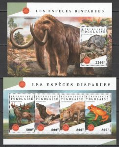 HM0253 2018 TOGO EXTINCT SPECIES WILD ANIMALS BIRDS REPTILES #9051-4+BL1594 MNH