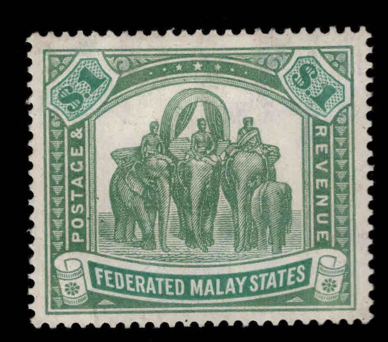 MALAYA Scott 73a  Mint Hinged, MH* $1 1926 Elephants and Howdah stamp with wmk 4