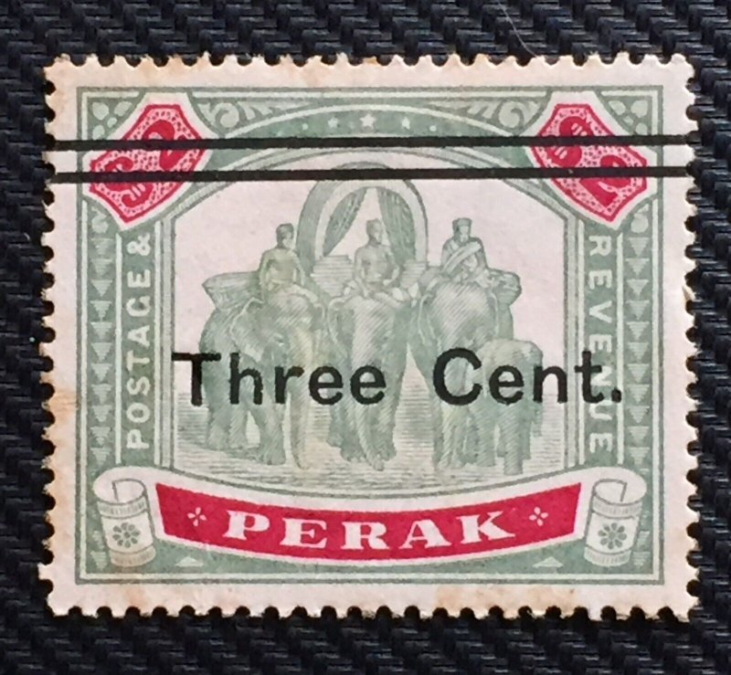 MALAYA 1900 PERAK Elephants 3 cents overprint $2 MH SG#87 M4277