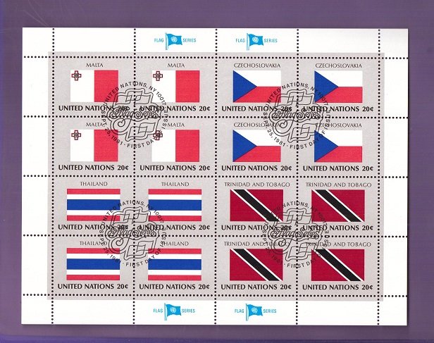 United Nations New York #357a cancelled 1981 sheet flags Malta   Thailand