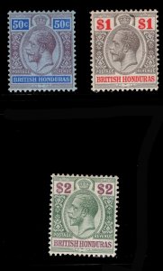 MOMEN: BRITISH HONDURAS SG #107-109 1913-21 MINT OG H £157 LOT #67848*