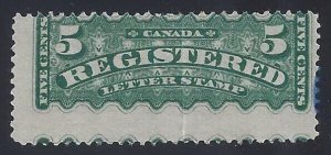 Canada - F2 Scarce Early 5c Registered Letter Misperf Error / EFO READ'