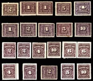 Canada #J1-#J20 Postage Due 1906-65 Mint Lot 19 items CV $389